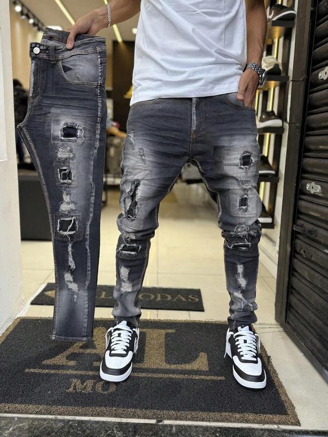 men's distressed skinny stretch denim jeans