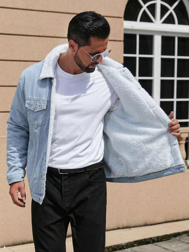 men light wash denim sherpa lined jacket