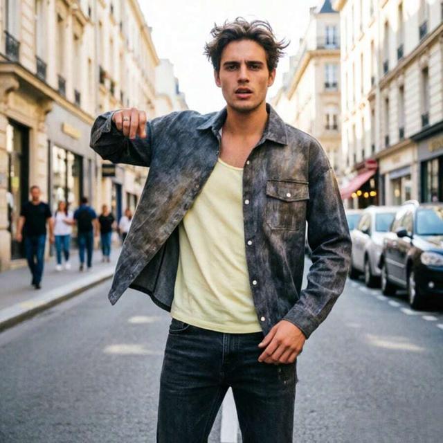 heavy-duty distressed denim workwear shirt jacket