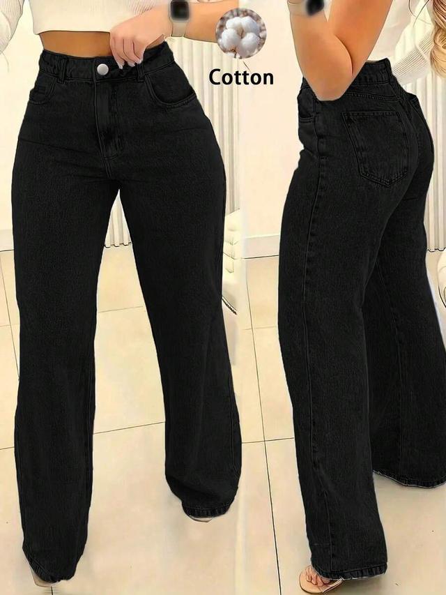 women's loose casual black straight leg denim jeans
