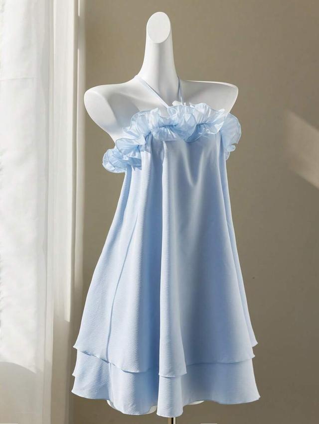 flirla solid color tie back ruffle edge mini dress