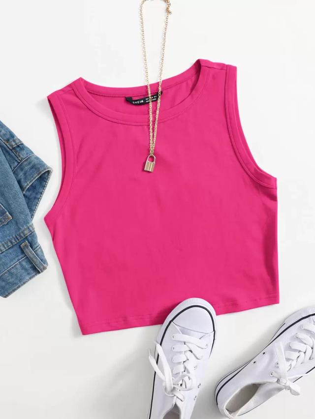 solid pink cotton crop tank top
