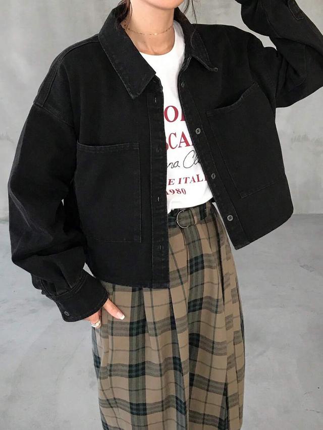 black denim boxy cropped jacket