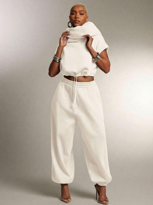 cream drop crotch baggy loungewear sweatpants
