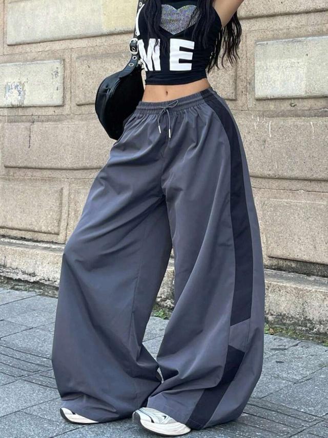 gray loose wide leg sporty athleisure pants