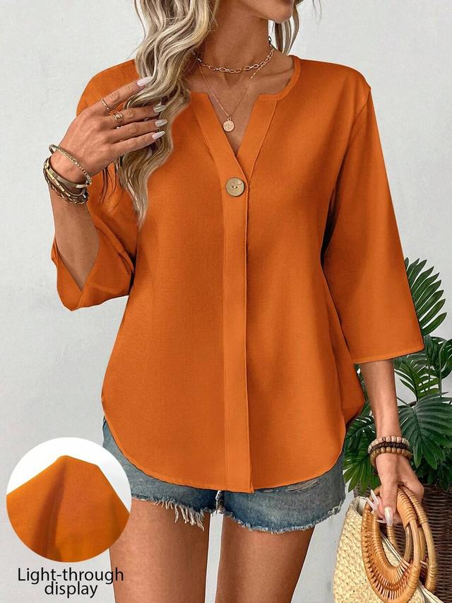 orange v-neck 3/4 sleeve solid blouse