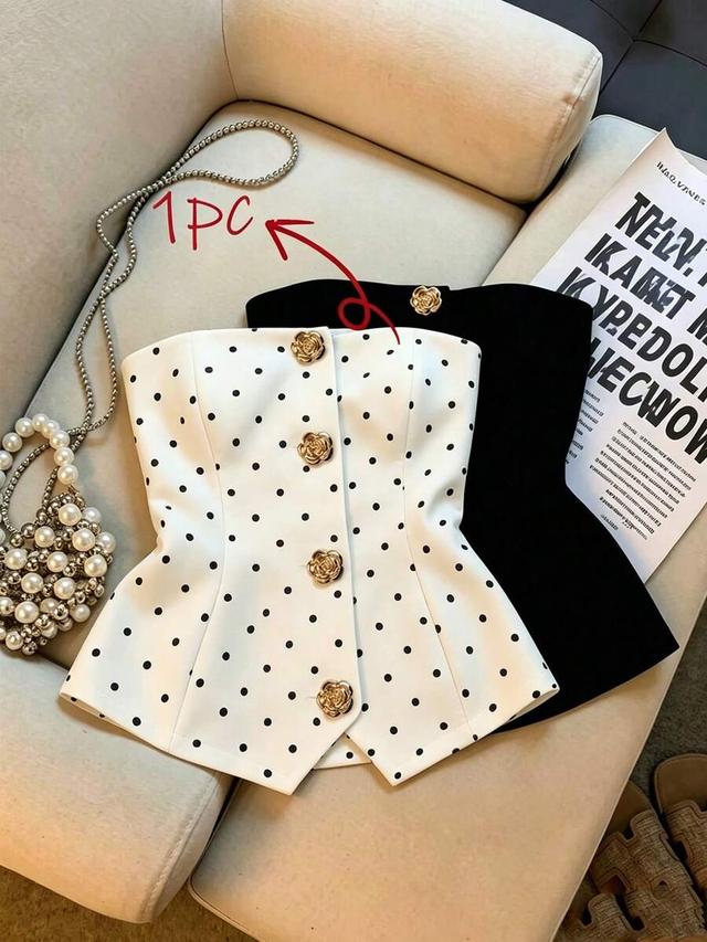 black franclia women's elegant dot print button decor camisole top