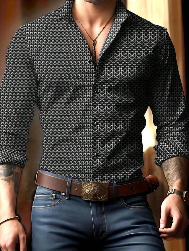 men's classic blue print long sleeve shirt