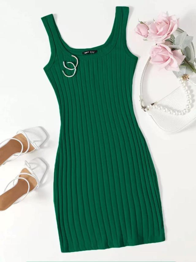 green rib-knit sleeveless bodycon mini dress
