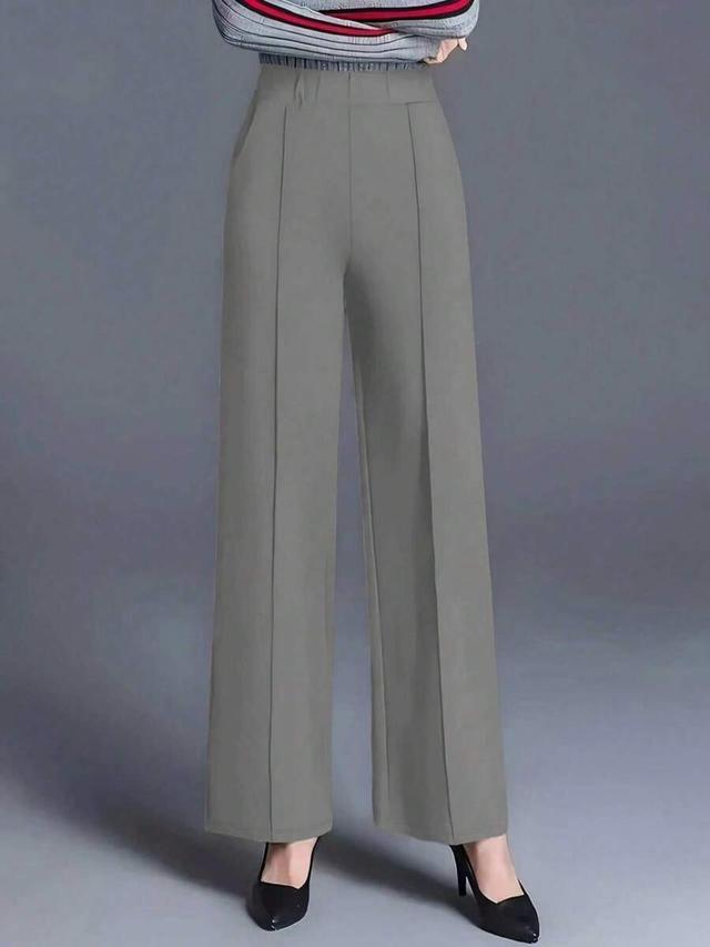 grey high waist straight leg casual trousers
