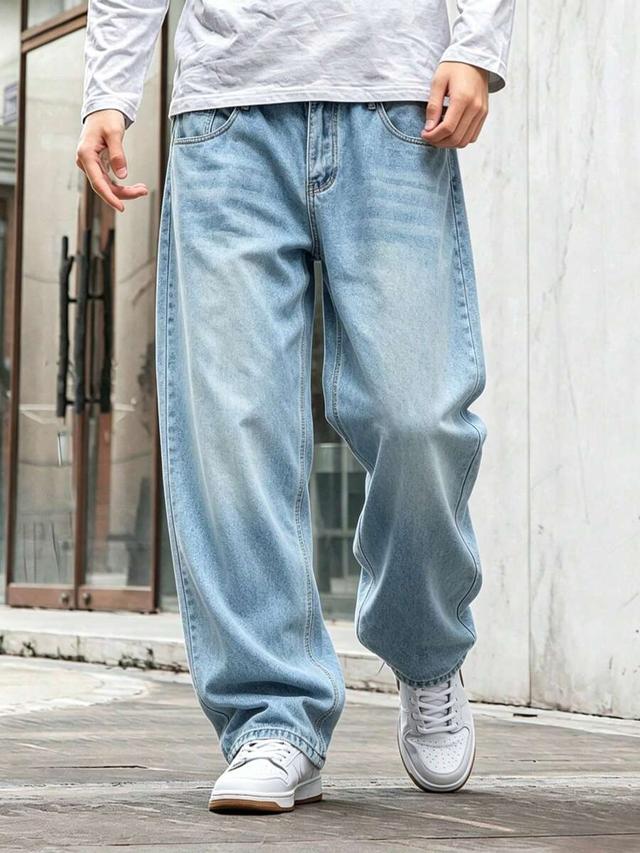 soft pale blue straight denim relaxed fit jeans