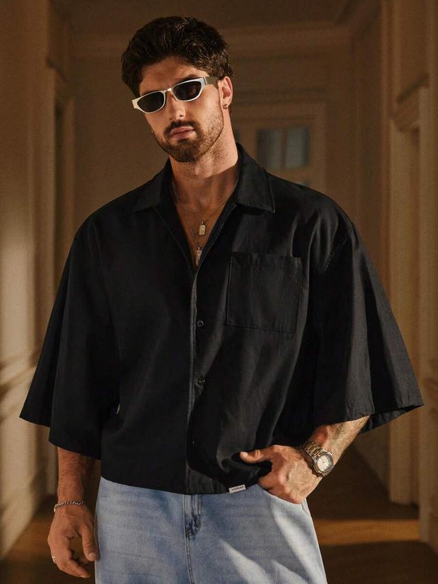 solid black single-breasted casual daily wear shirt