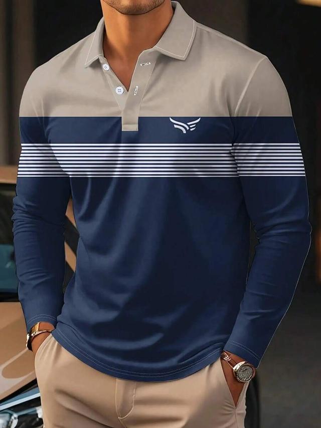 men's blue striped 3d digital print long sleeve shirt