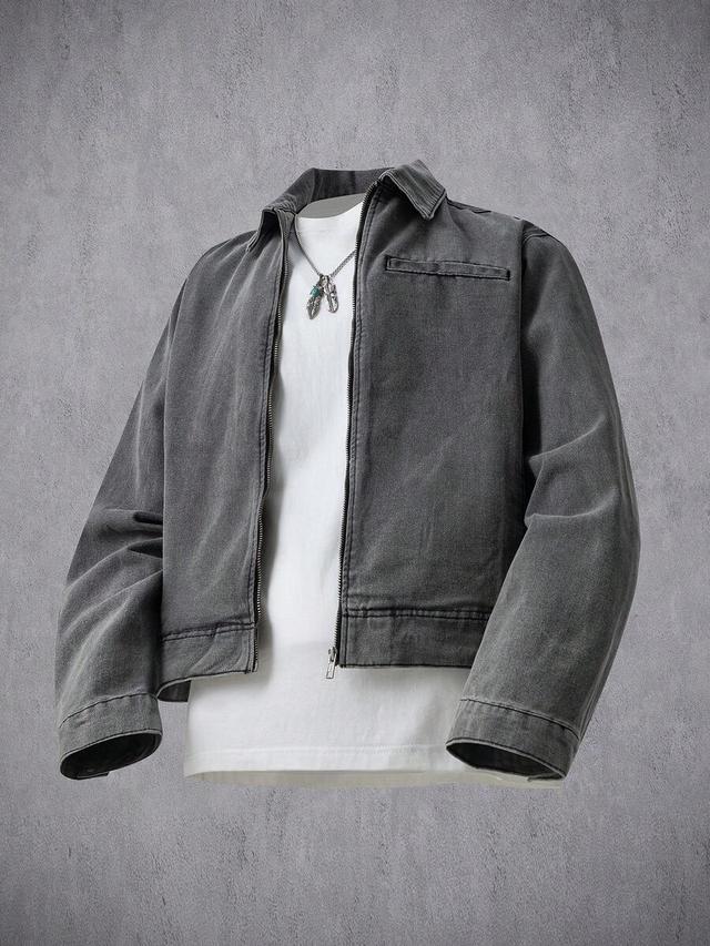 washed grey denim zip-up jacket