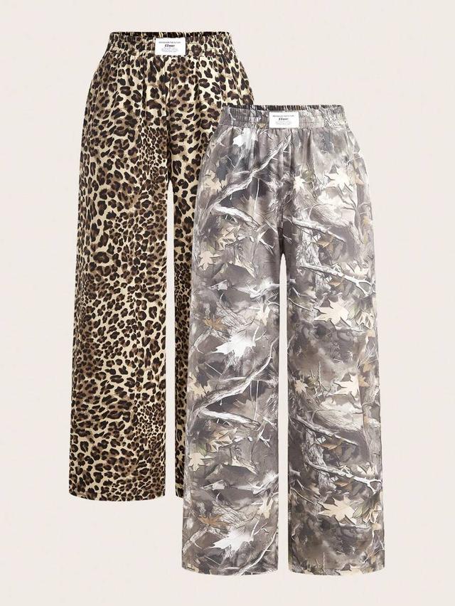 leopard woven leopard print flare leg casual pants