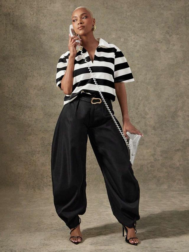 vixey women's striped lapel short sleeve casual loose top
