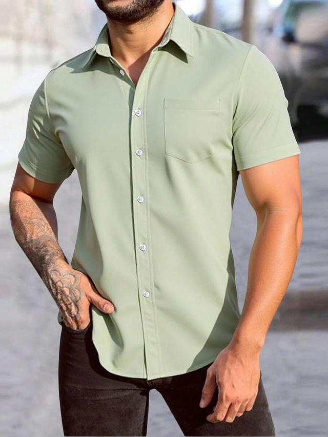 sage green short sleeve slim fit casual shirt