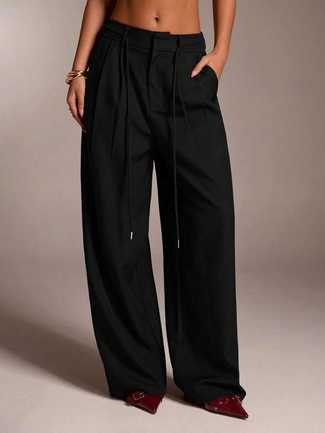 black high waisted wide leg palazzo trousers