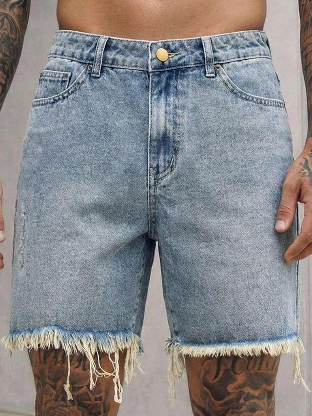 ocevento distressed denim shorts with raw frayed hem