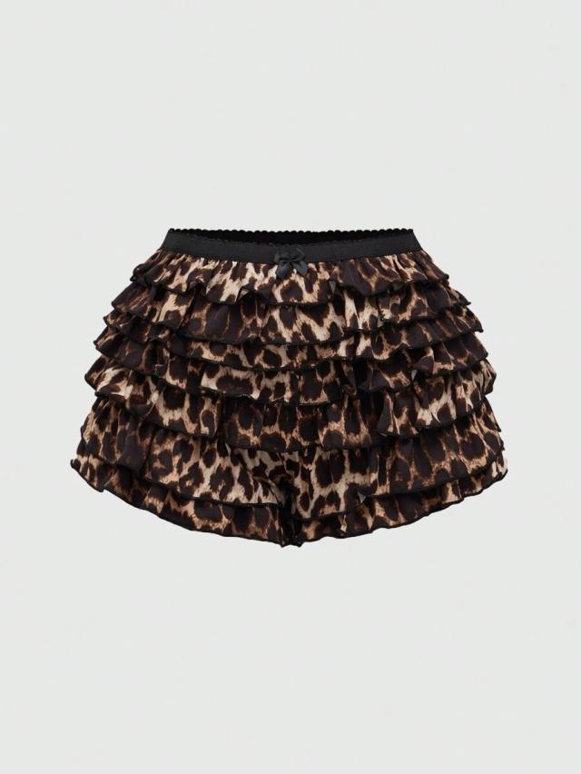 leopard print ruffled layered mini shorts
