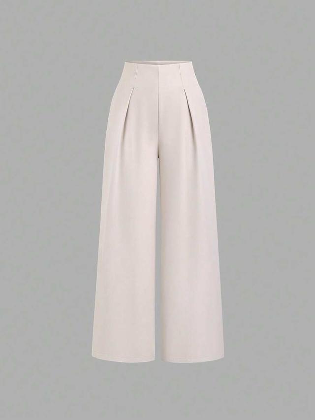 beige high-waisted wide leg casual trousers