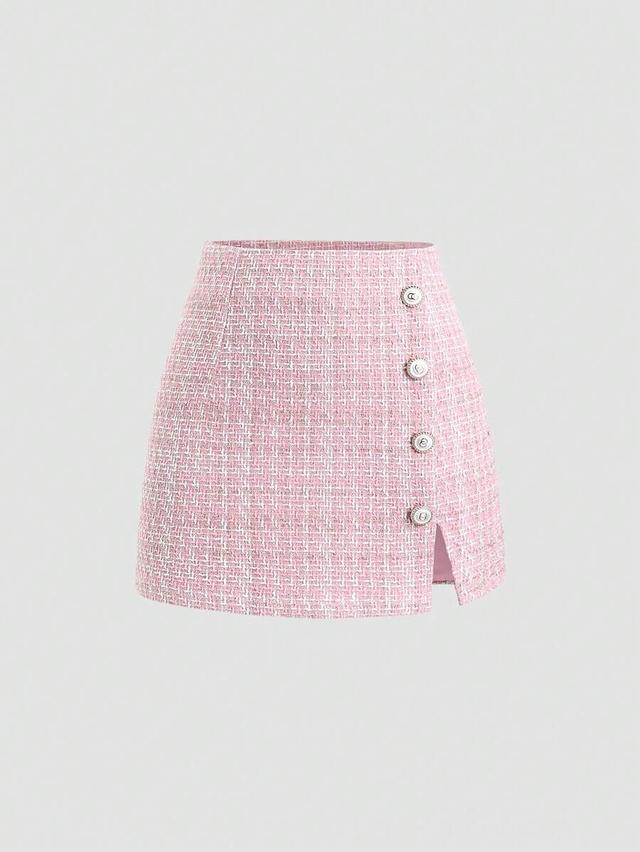 pink tweed high waist a-line mini skirt