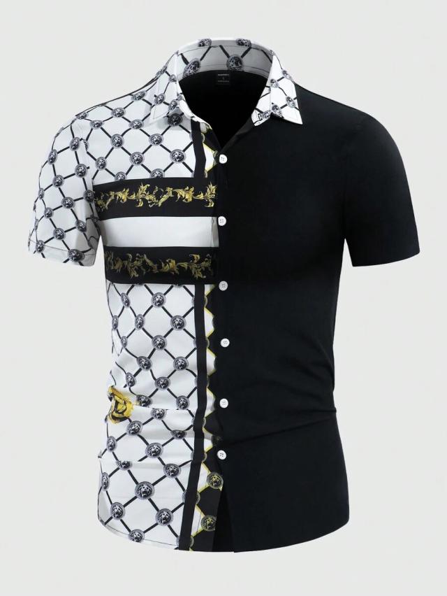 baroque print graphic short sleeve casual shirt