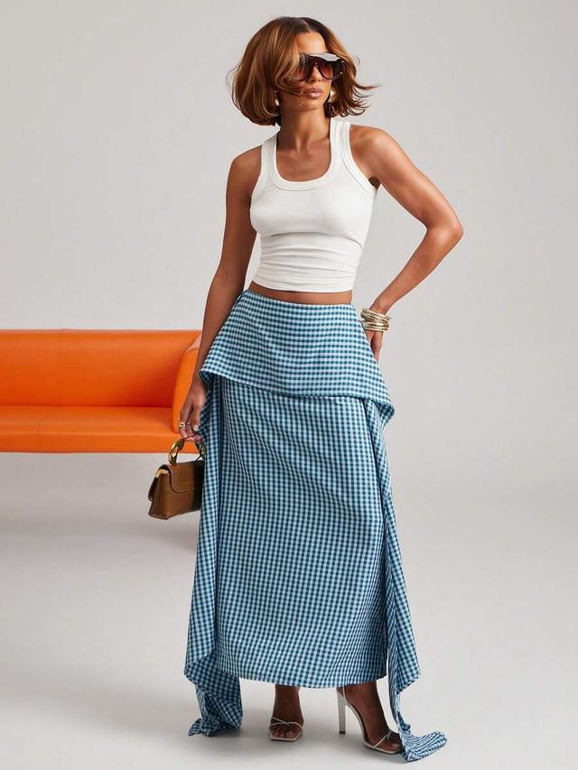 blue gingham gingham tiered maxi skirt