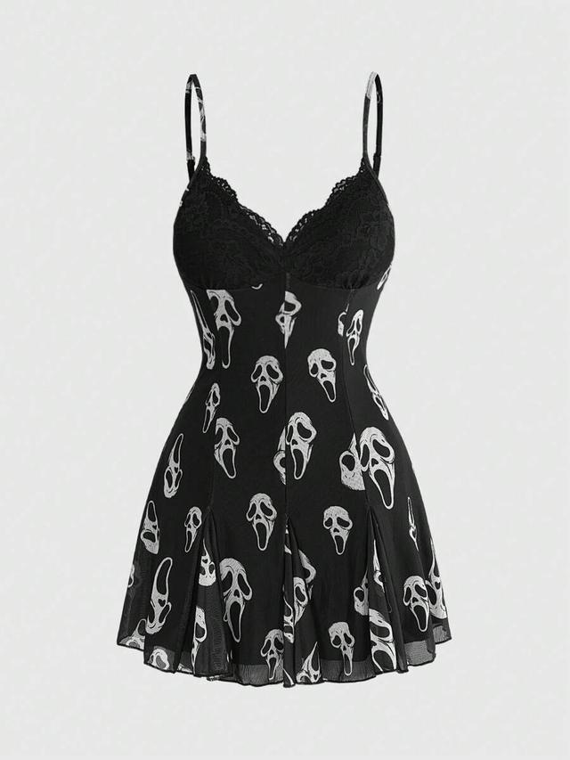 dark floral skull print cami mini dress