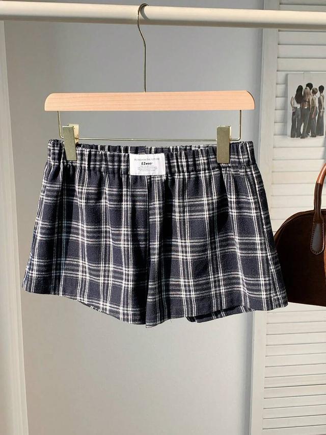 navy plaid casual preppy lounge shorts