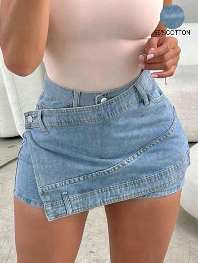 vintage overlap waist asymmetrical denim mini skorts