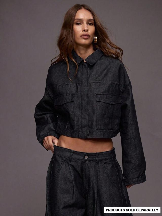 black denim cropped utility jacket