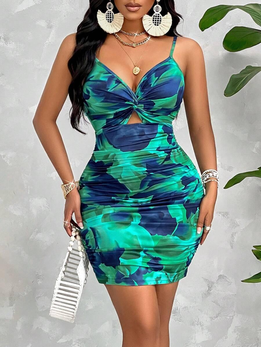 aij ruched bodycon dress with twist straps
