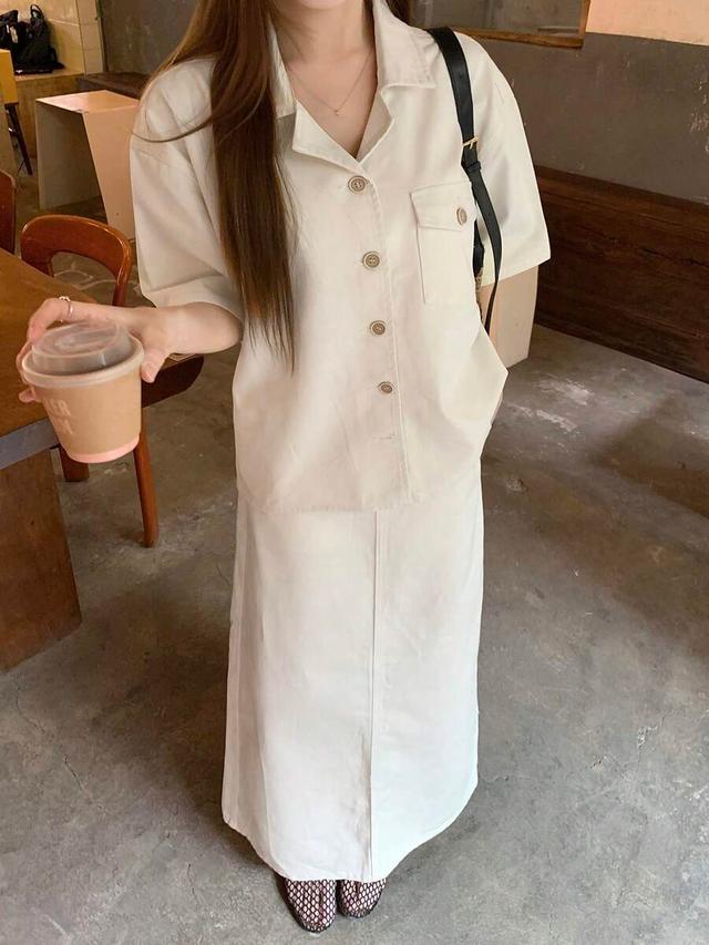 off-white cotton coord set with button-down shirt