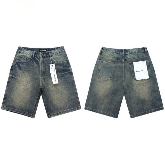 blue starry rhinestone distressed denim shorts