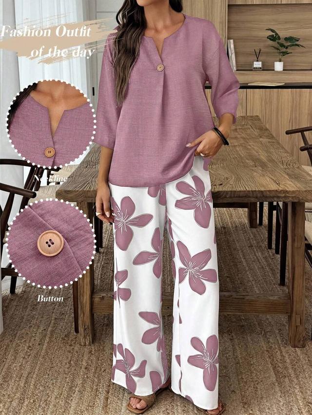 floral print wide leg trousers in dusty blue