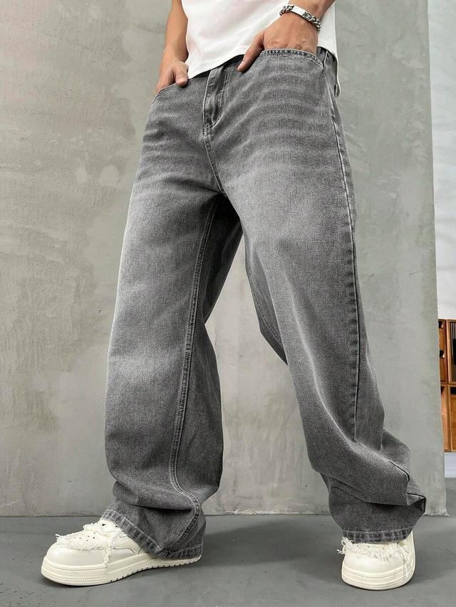 men's loose fit gray washed denim jeans