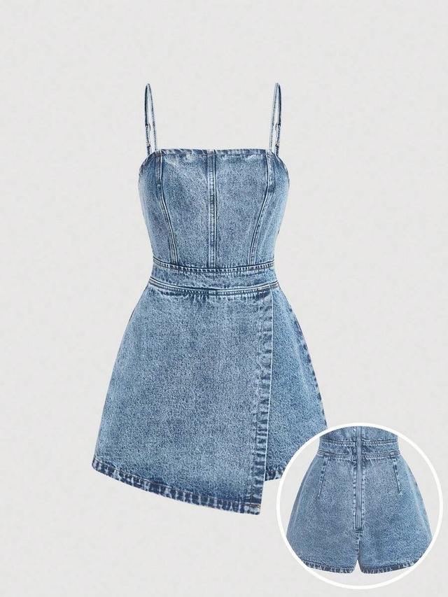 acid wash denim corset style romper