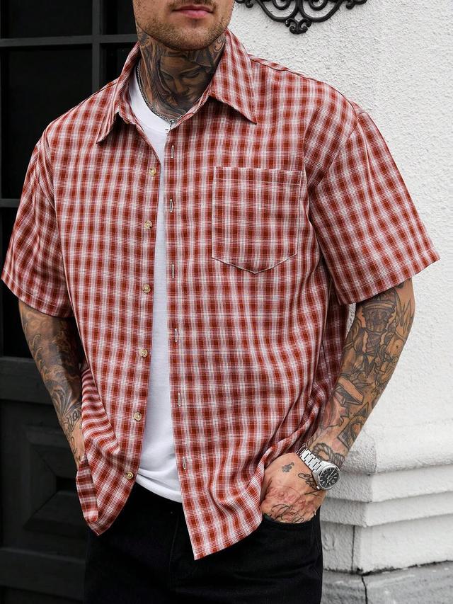 red plaid short sleeve casual button down shirt