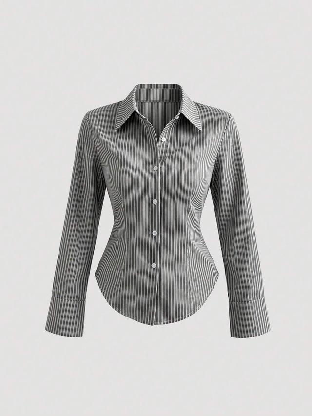 slim fit striped long sleeve button down shirt