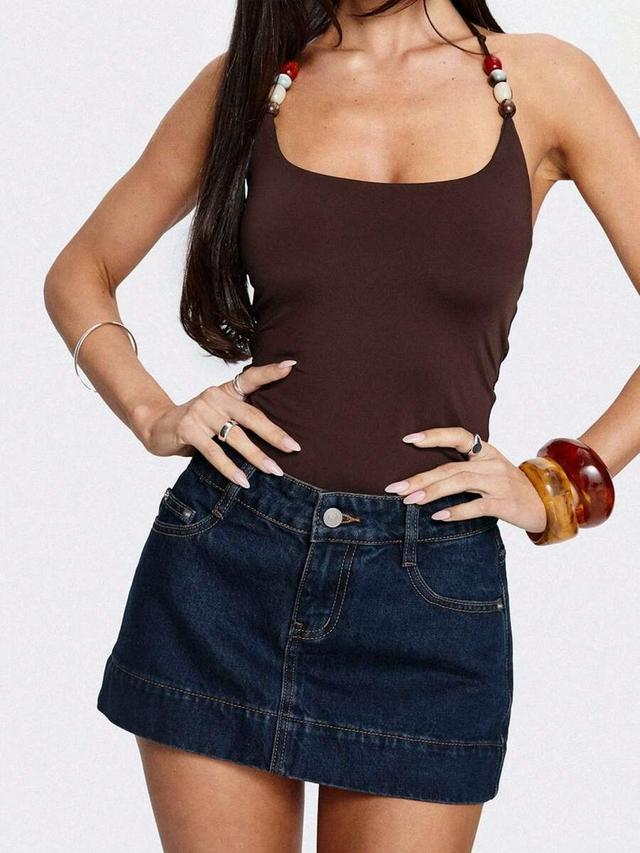 womens mid waist classic stitch denim mini skirt