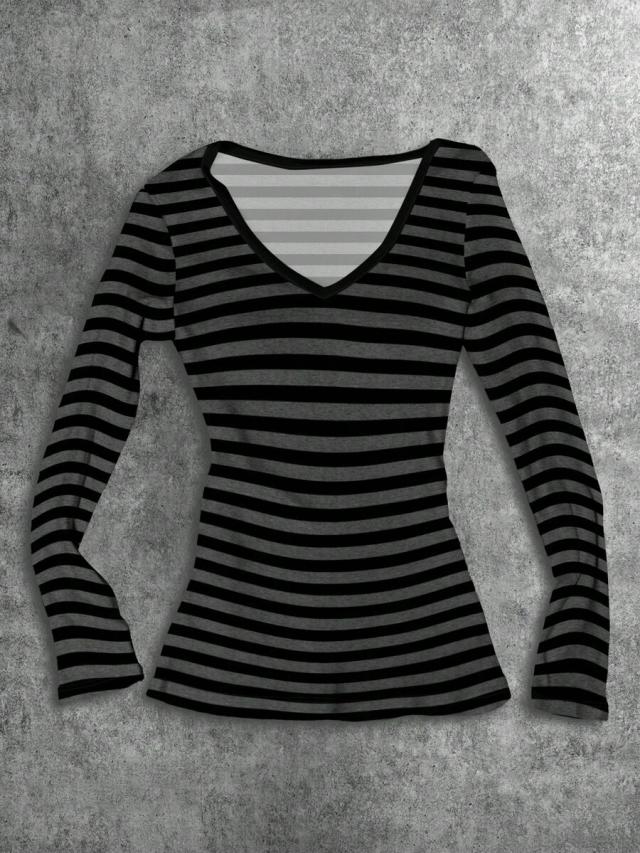 black and white striped v-neck long sleeve t-shirt
