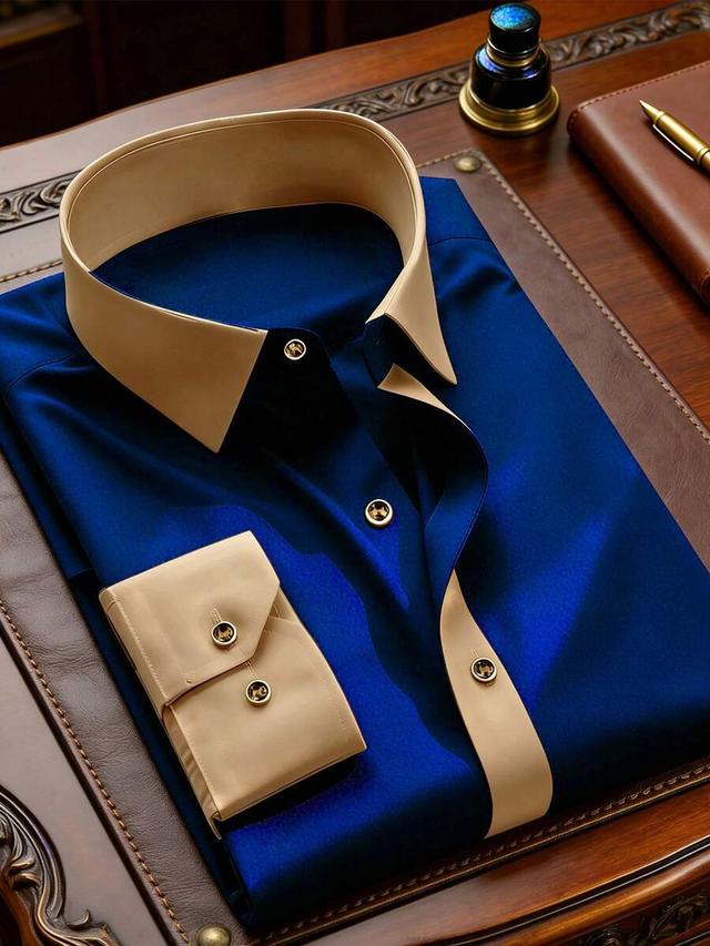 urban retro collegiate royal blue patchwork long sleeve shirt