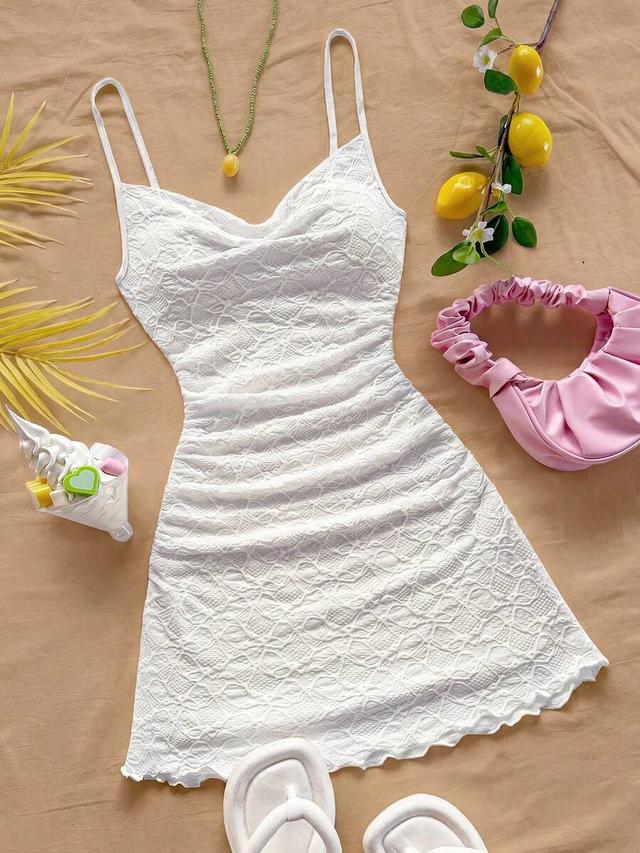 pale yellow spaghetti strap gathered mini dress