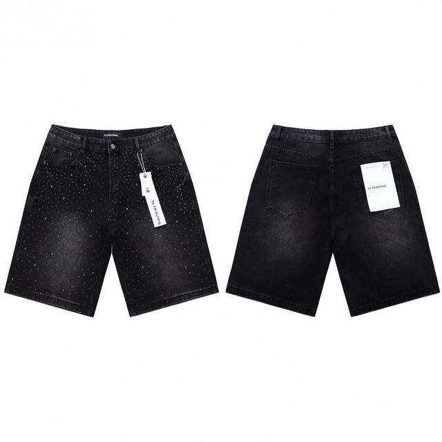 dark wash starry rhinestone distressed denim shorts