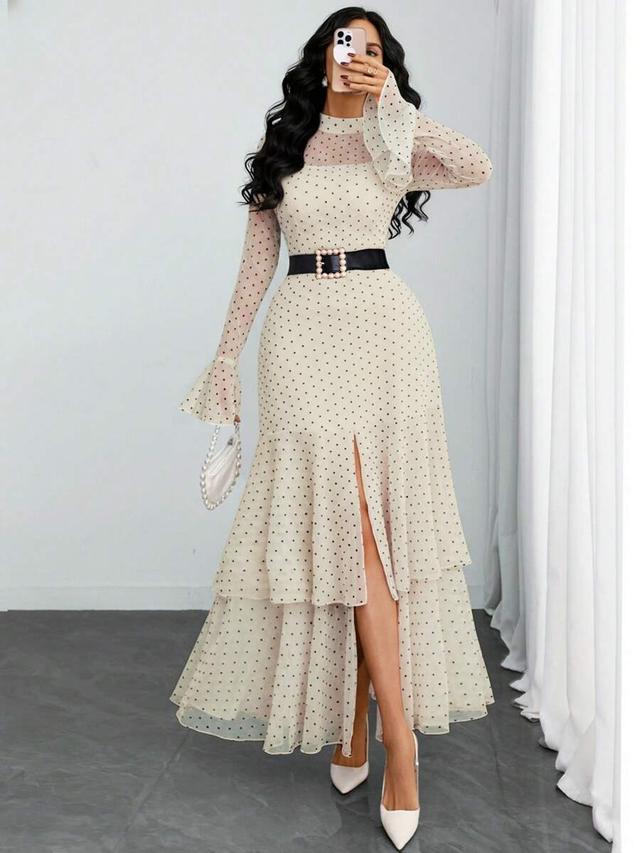 women's romantic polka dot print multilayer dress