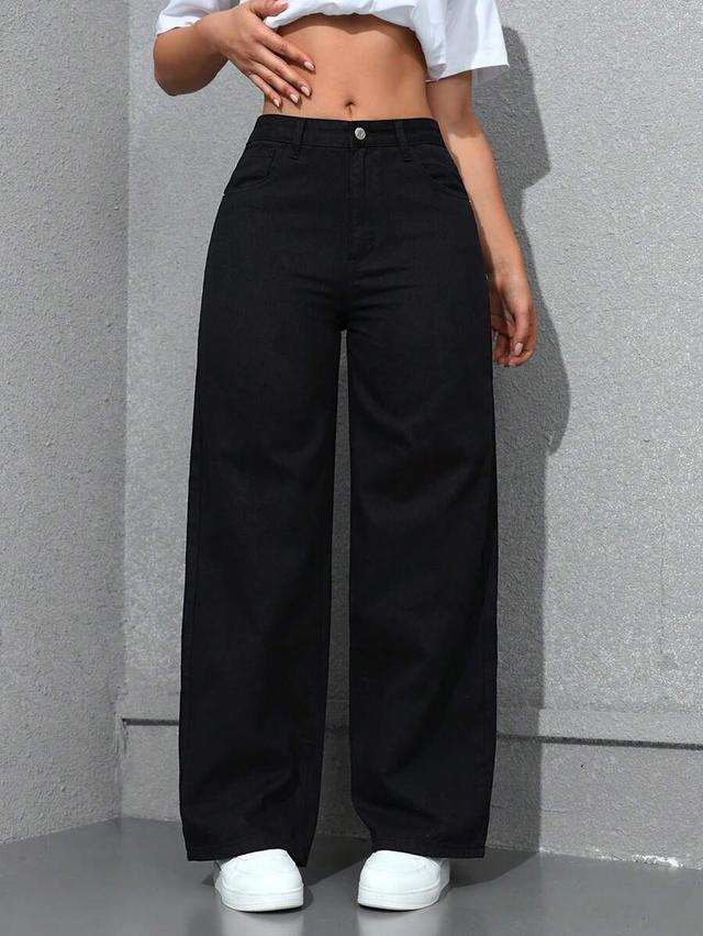 shein icon ladies simple daily wear black baggy jeans