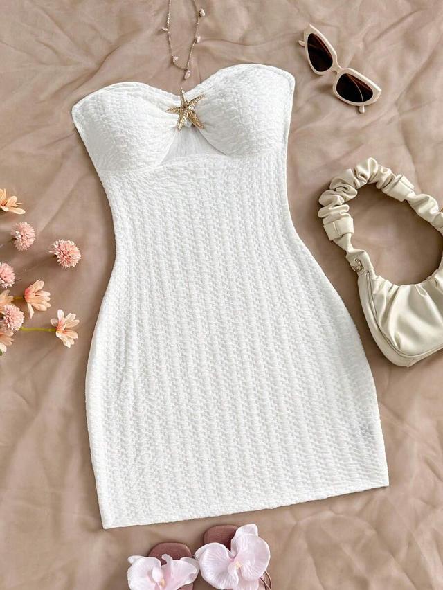 soleia white textured knit bandeau mini dress
