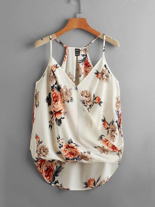 beige floral print high low cami top