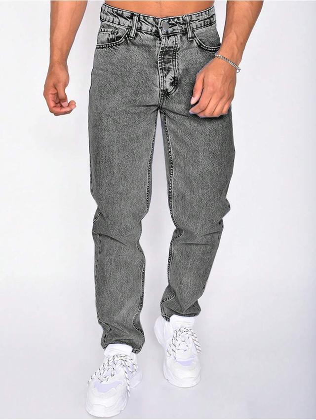 men's acid wash straight leg jeans